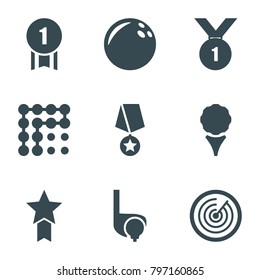 Challenge icons. set of 9 editable filled challenge icons such as bowling ball, golf, number 1 medal, medal with star, target