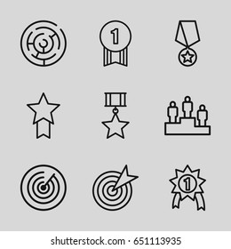 Challenge icons set. set of 9 challenge outline icons such as target, ranking, number 1 medal, medal with star