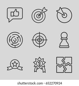 Challenge icons set. set of 9 challenge outline icons such as puzzle, target, chess pawn, number 1 medal, medal with star, labyrinth