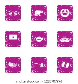 Challenge icons set. Grunge set of 9 challenge vector icons for web isolated on white background