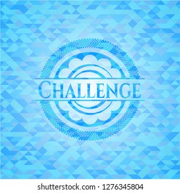 Challenge light blue emblem with triangle mosaic background