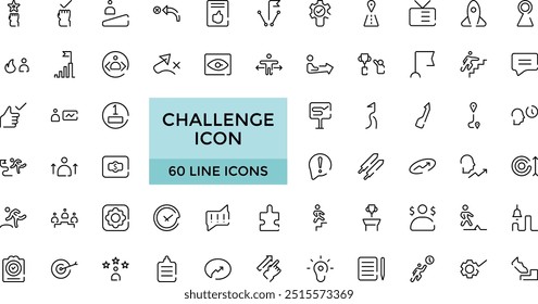 Conjunto de iconos de línea de desafío, cooperación, objetivo, estrategia, visión, conjunto de iconos de interfaz de usuario. Paquete de iconos de contorno delgado. Trazo editable, Ilustración vectorial.