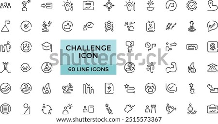 Challenge line icons set, Cooperation, goal, strategy, vision, UI icon set. Thin outline icons pack. Editable stroke, Vector illustration.