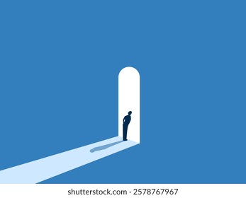 Challenge , New opportunity , Businessman stand looking at the bright door.
