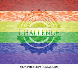 Challenge on mosaic background with the colors of the LGBT flag