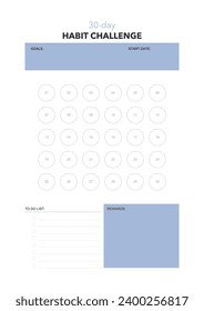 challenge plan, minimalistic daily, weekly planner printable template. habit, workout planning and to do list. printable planner, digital planner. A4 and letter size. Vector template. EPS 10