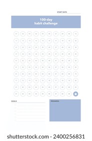 challenge plan, minimalistic daily, weekly planner printable template. habit, workout planning and to do list. printable planner, digital planner. A4 and letter size. Vector template. EPS 10