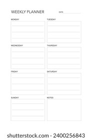 challenge plan, minimalistic daily, weekly planner printable template. habit, workout planning and to do list. printable planner, digital planner. A4 and letter size. Vector template. EPS 10