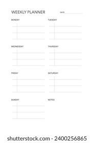 challenge plan, minimalistic daily, weekly planner printable template. habit, workout planning and to do list. printable planner, digital planner. A4 and letter size. Vector template. EPS 10