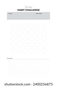 challenge plan, minimalistic daily, weekly planner printable template. habit, workout planning and to do list. printable planner, digital planner. A4 and letter size. Vector template. EPS 10