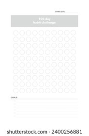 challenge plan, minimalistic daily, weekly planner printable template. habit, workout planning and to do list. printable planner, digital planner. A4 and letter size. Vector template. EPS 10