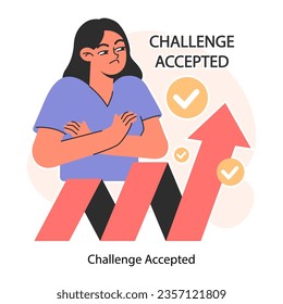 Challenge. Self-motivation and efficacy. Character overcoming obstacles and hurdles on way to success. Goal achievement, motivation development. Flat vector illustration