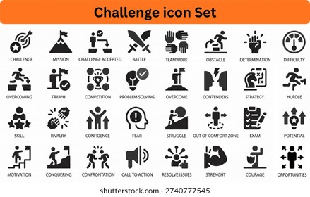 Challenge solid icon set on transparent background.