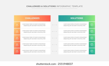 Tabela de comparação de desafios e soluções Projeto de modelo de infográfico de negócios