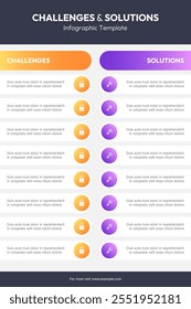 Tabela de comparação de desafios e soluções Design de modelo infográfico vertical empresarial