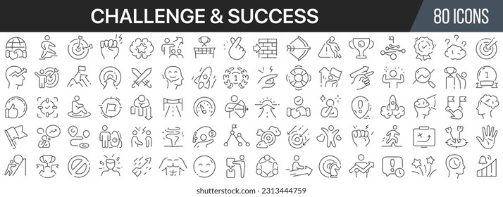 Challenge and success line icons collection. Big UI icon set in a flat design. Thin outline icons pack. Vector illustration EPS10