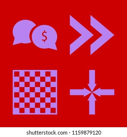 challenge vector icons set. with arrows center, right arrow, chess board and money speech bubbles in set