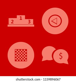 challenge vector icons set. with winners podium, chess board, left arrow and money speech bubbles in set