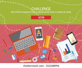 Challenge. Very often a change of self is needed more than a change of scene. Business landing page Illustration vector flat style
