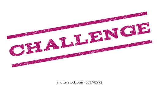 Challenge watermark stamp. Text caption between parallel lines with grunge design style. Rubber seal stamp with dust texture. Vector purple color ink imprint on a white background.