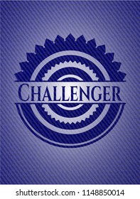 Challenger badge with denim background