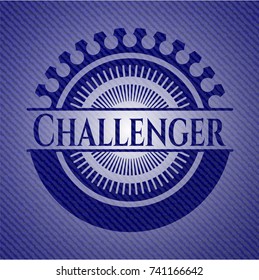 Challenger badge with denim background