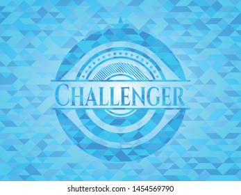 Challenger light blue emblem with mosaic background