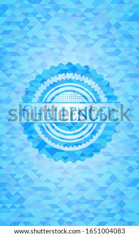 Challenger realistic sky blue emblem. Mosaic background