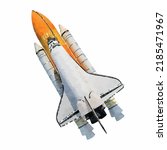 Challenger vector picture. Rocket on white background. Space shuttle. Spaceship illustration. Cosmos discovery. Astronomy. Astrology. Watercolor style. Clipart for card, logo and greeting card.