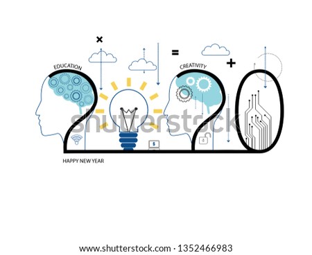 Challenges for 2020. Human head with and comunication and social network icons. 
