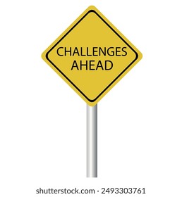 Challenges ahead sign. Black on yellow diamond background. Road safety signs and symbols