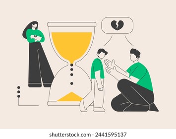 Challenges for divorced dads abstract concept vector illustration. Non-custodial father, court decision, challenging custody, depressed child, bad relations, family fight abstract metaphor.