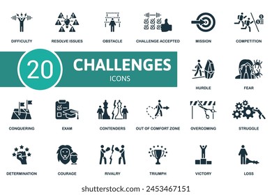 Challenges set. Creative icons. Monochrome.