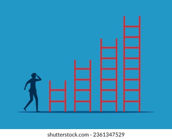 Challenging to choose the best option. Businessman chooses stairs 