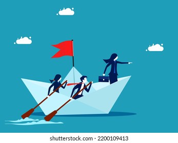 Challenging ideas. Captain of the sea survival cruise businesswoman