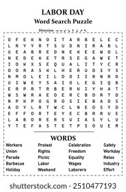 Challenging Labor Day Word Search Puzzle for Kids, Teens, and Adults Fun and Engaging Activity for All Ages Perfect for Summer Break, Family Gatherings, and Classroom Activities