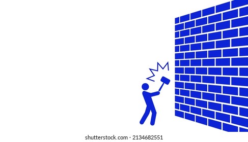 Una persona desafiante parada frente a una pared alta, ilustración vectorial, espacio de copia