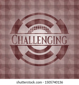 Challenging red seamless emblem with geometric background.