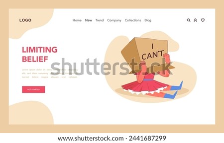 Challenging self-limiting beliefs concept. Overcoming mental barriers for growth. Visual metaphor for psychological constraints. Breaking the 'I can't' mindset. Flat vector illustration