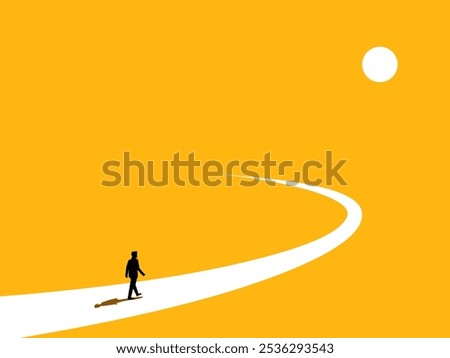 Challenging task, Final task. Businessman walking on the last curve of the road 
