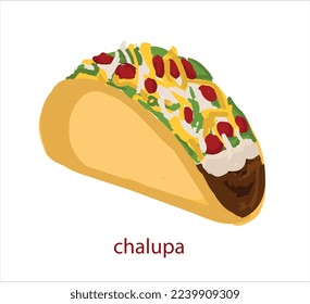 Chalupa mexican food vector. Best Mexican Dishes. Latin american food illustration.