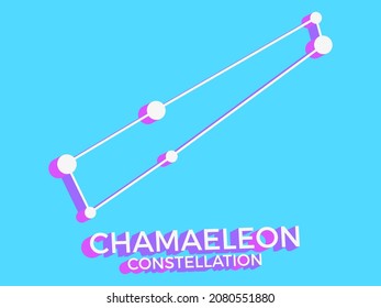 Chamaeleon constellation 3d symbol. Constellation icon in isometric style on blue background. Cluster of stars and galaxies. Vector illustration