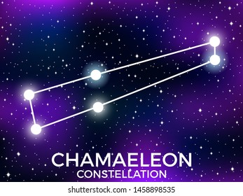 Chamaeleon constellation. Starry night sky. Zodiac sign. Cluster of stars and galaxies. Deep space. Vector illustration