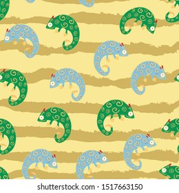 chamaeleon vector seamless pattern. Concept for print, web design, cards, textile 