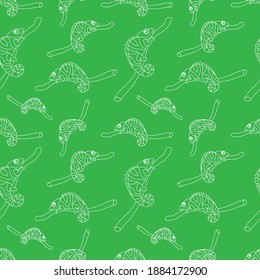 Chamaleon sitting on the branch. Seamless pattern. Vector illustration.