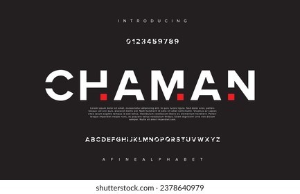 CHAMAN Bold alphabet for sport, technology, digital logo font vector illustration