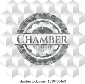 Chamber grey emblem with geometric cube white background