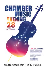 Diseño de póster musical en cámara. Plantilla para conciertos de música clásica de cámara. Vector EPS editable