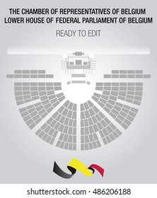 The Chamber of Representatives Federal Parliament of Belgium. Lower house of the Belgian Federal Parliament. Editable seats.