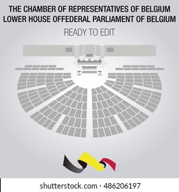 Cámara de Representantes Parlamento Federal de Bélgica. Cámara baja del Parlamento Federal belga. Asientos editables. Perspectiva.